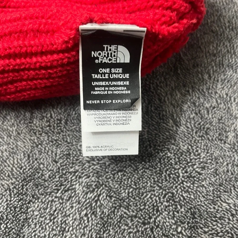 The North Face Red Navy Blue Colorblock Ribbed Knit Heritage Beanie Hat Size Med